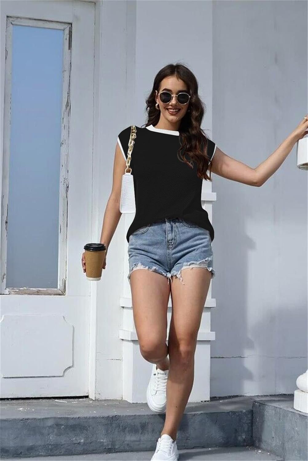 Disamer Cap Sleeve Knit Sweater Tops Sleeveless Vest 2026 Spring Clothes Oversized Summer Tank Trendy Short Sleeve T Shirts - Image 6