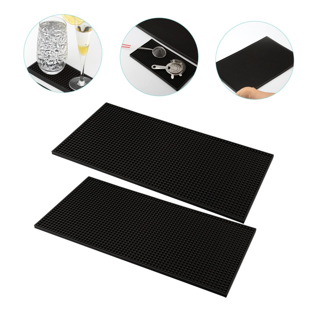 Tappetino Antiscivolo da Bar Rettangolare 2 Pezzi in Pvc Nero | Piano Caffè e Bancone, Facile da Riporre, Formato Pratico per Uso Quotidiano