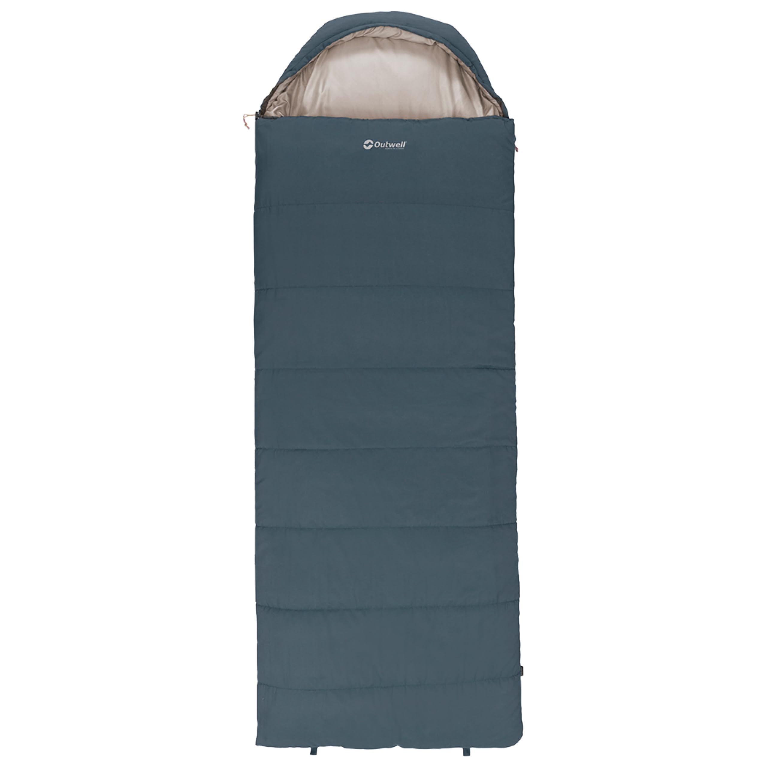 Outwell Campion Single Sleeping Bag – 3-Season Premium Rectangular Family Camping, Soft & Warm, Built-In Pillow, Comfort Hood - for Camping, Hiking, Campervan, Festivals (Campion Lux (Blue))