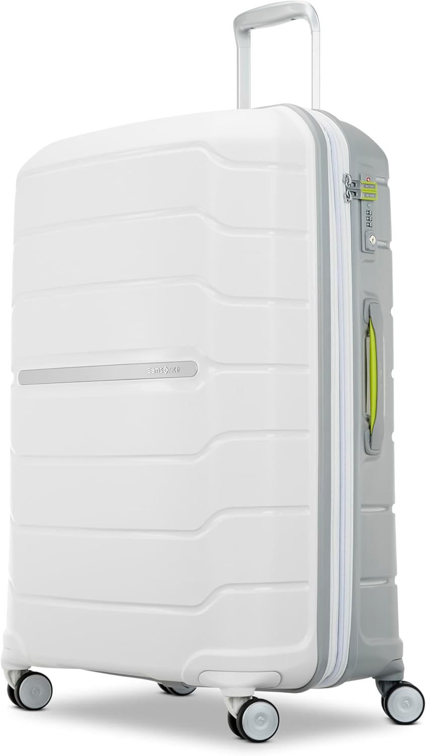 Samsonite Freeform 28-Inch Large Luggage with Dual 360° Spinner Wheels – Checked Suitcase – TSA Lock, Airline-Approved – Lightweight Durable Polypropylene Expandable Hardshell – White/Grey