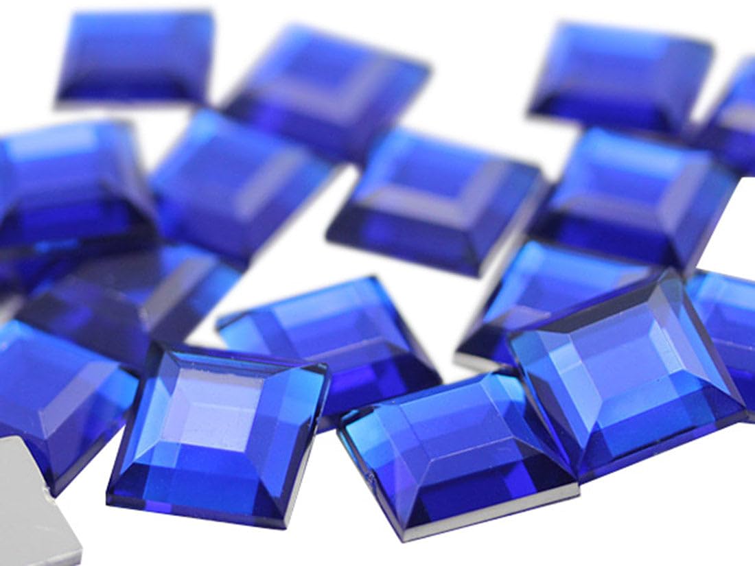 Flat Back Square Acrylic Rhinestones 15mm Plastic Gems Costume Jewels Embelishments for Jewelry Making - 30 Pieces (Blue Sapphire H104)