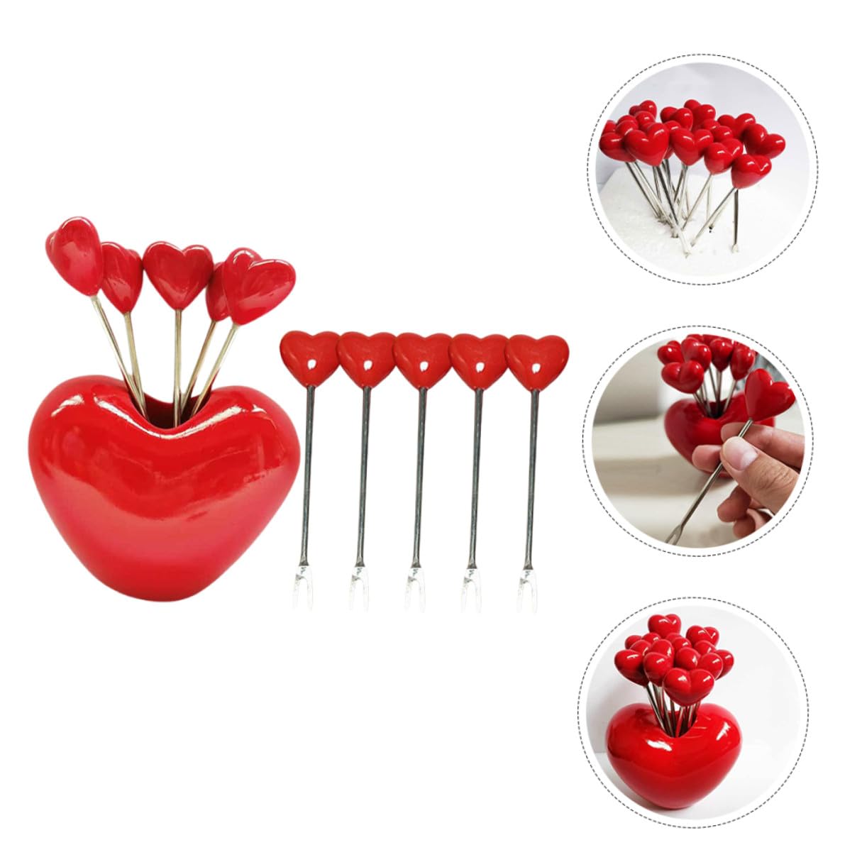 Set da 10 Mini Forchette da Frutta in Metallo e Resina con Supporto a Forma di Cuore Forchettine da Dessert e Antipasti per e Uso Domestico