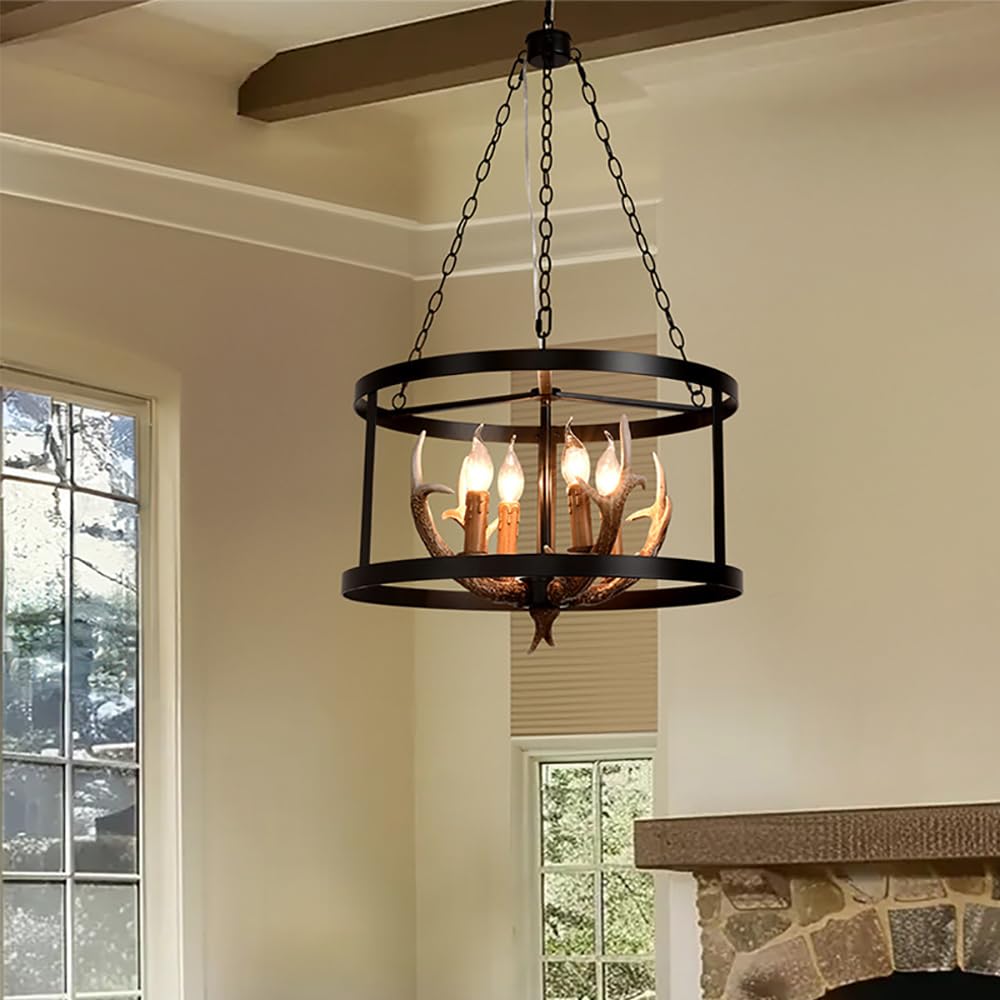 SXWNBIFH American Retro Chandelier Personality Creative Living Room Restaurant Bedroom Clothing Store Cafe Bar Log Cabin Pendant Light (D B D49CM)