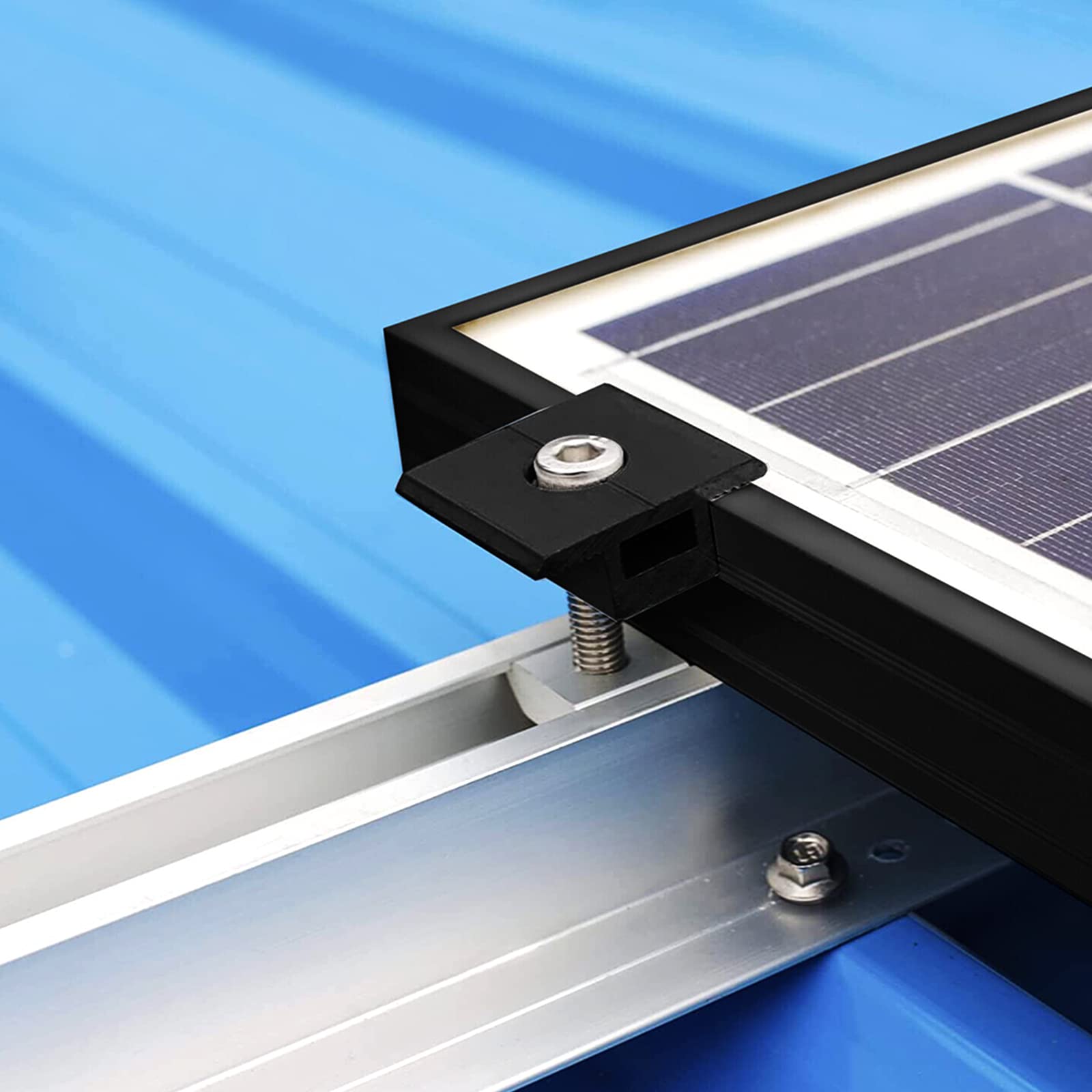 4 sztuki wsporników do modułu solarnego 35 mm, stop aluminium, mocowanie do modułów PV, mocowanie zacisków środkowych, zacisk środkowy, 35 mm, czarne do paneli ramowych