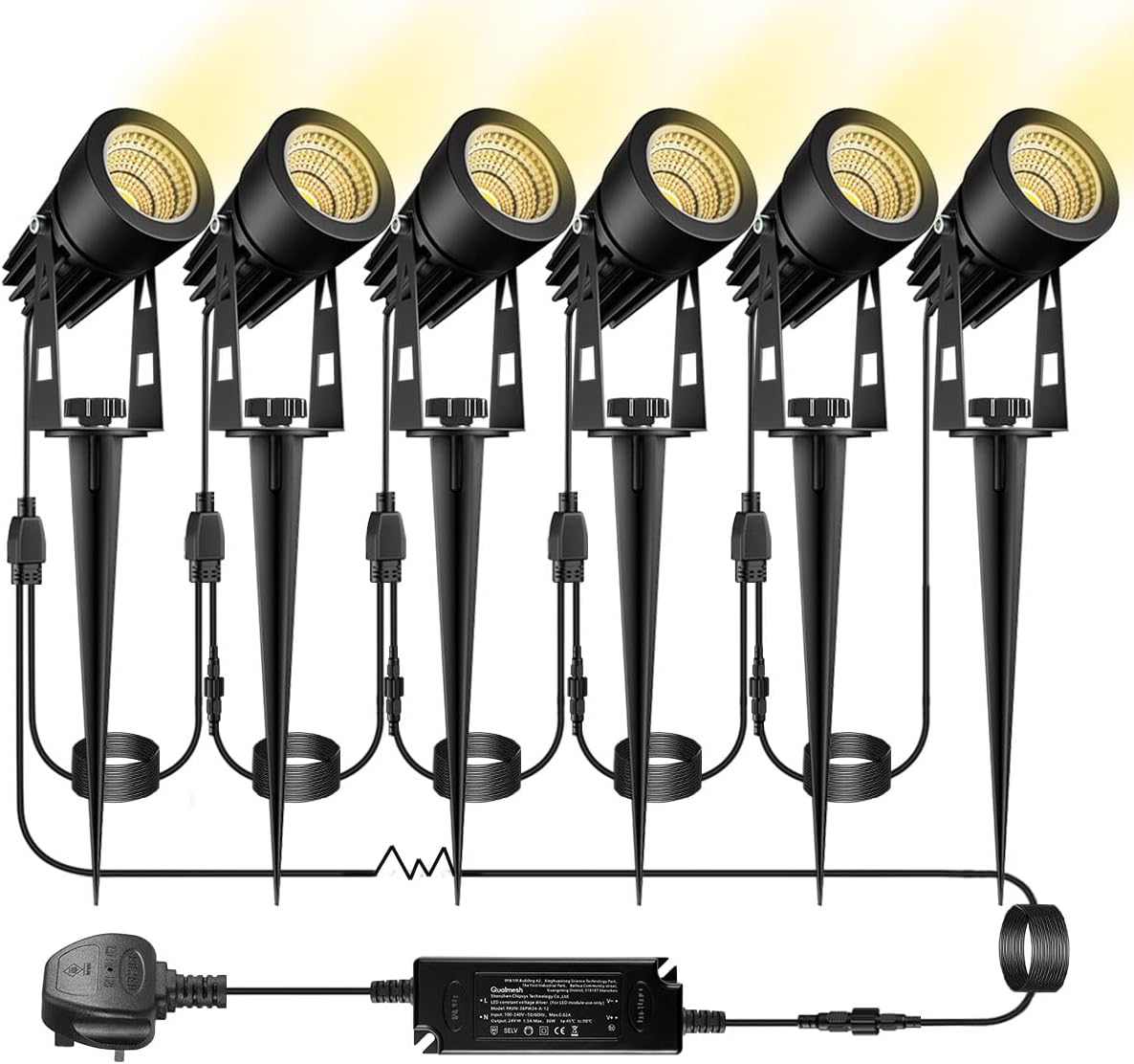 21m Extendable to 12 Garden Lights Mains Powered Premium Spotlights