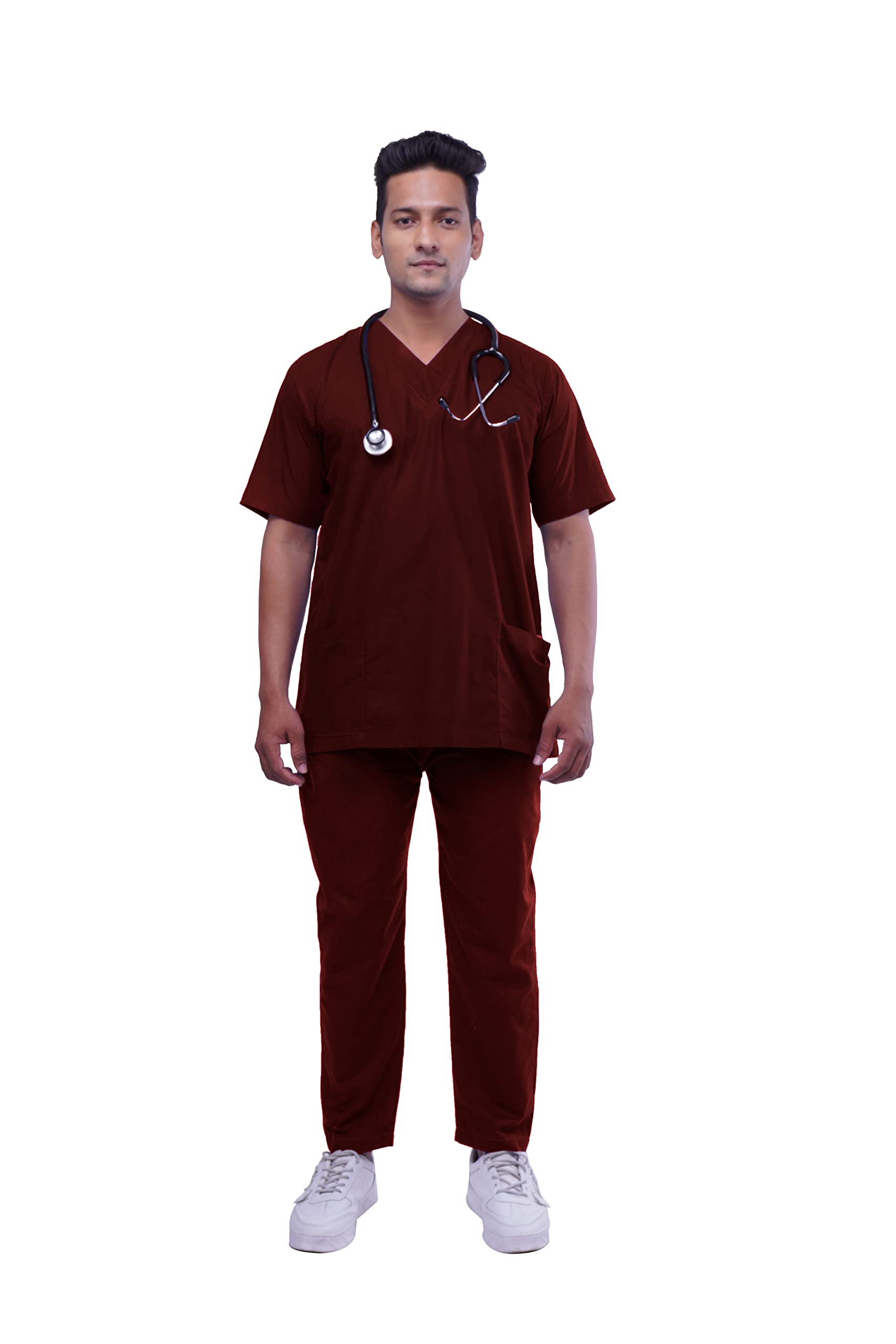 Being Cared Scrubs for Doctors Male| Mens Classic V Neck Scrub Suit in Basic Fabric, Professional Half Sleeves Uniform for Hospital Staff, 4 Pockets Scrub, Maroon, Size: Small (B0B5PNJYNR) Amazon Price History, Amazon Price Tracker