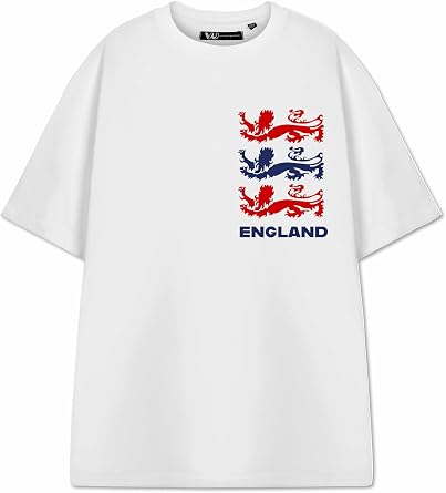 Adults White Graphic Tee | England Football T-Shirt with Crest Print | Unisex Short Sleeve Top | Tournament Match Day Merchandise | Classic Footie Fan Apparel