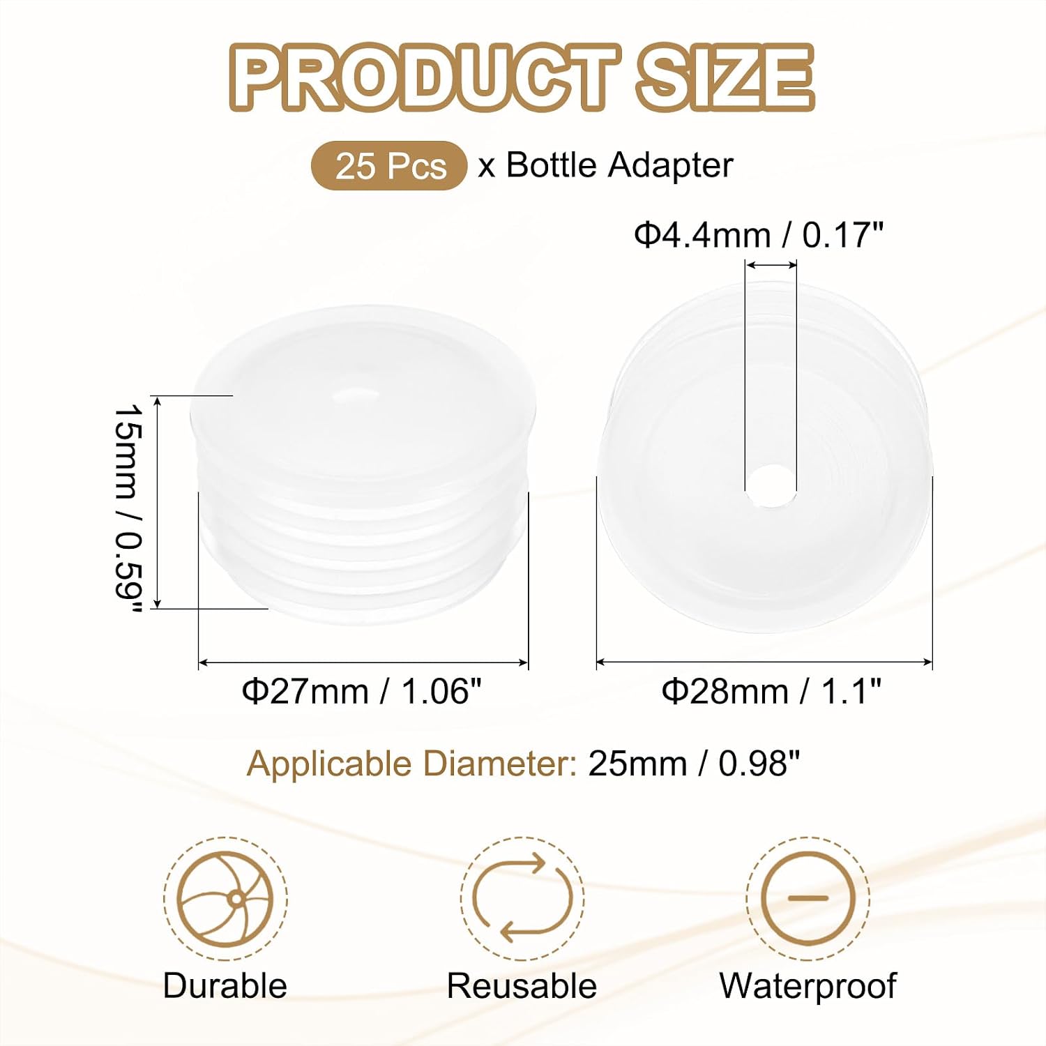 PATIKIL Bottle Adapter 0.98"/25mm, 25 Pcs Press in Bottle Adapter Plug for Oral Dispensers Liquid Oil Plastic Glass Bottles Stopper, Clear