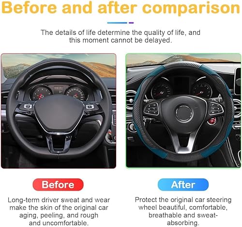 Miniatura 9 de Funda para volante de automóvil, microfibra de fibra de carbono de 15 pulgadas, protector de volante elástico de piel sintética para hombres y