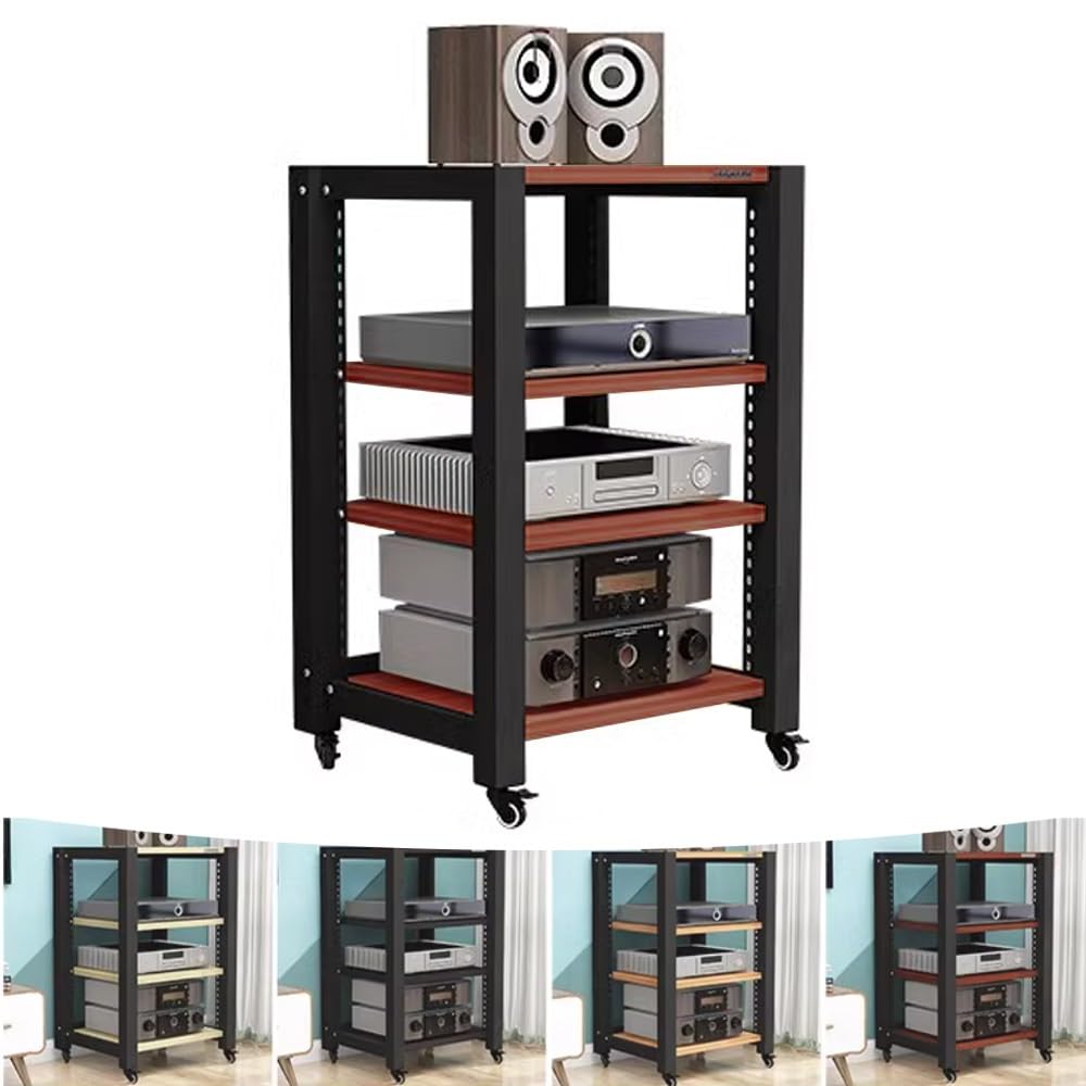 Supporto per lettore CD a 4 ripiani con ruote, regolabile o Tower, armadio per CD, legno h (teak, 60 x 50 x 85 cm) - Design moderno, salvaspazio Sto