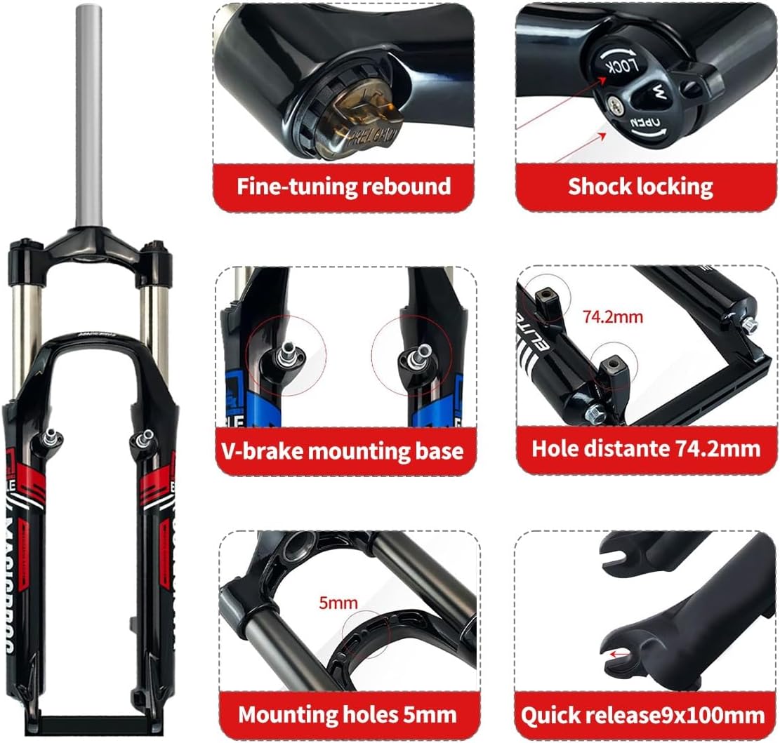 Bike Suspension Fork 26inch Travel 110mm Mountain Bikes Spring Fork 1-1/8" Straight Bike Mechanical Forks Disc Brake V-Brake Bike Fork Manual 9 * 100mm QR