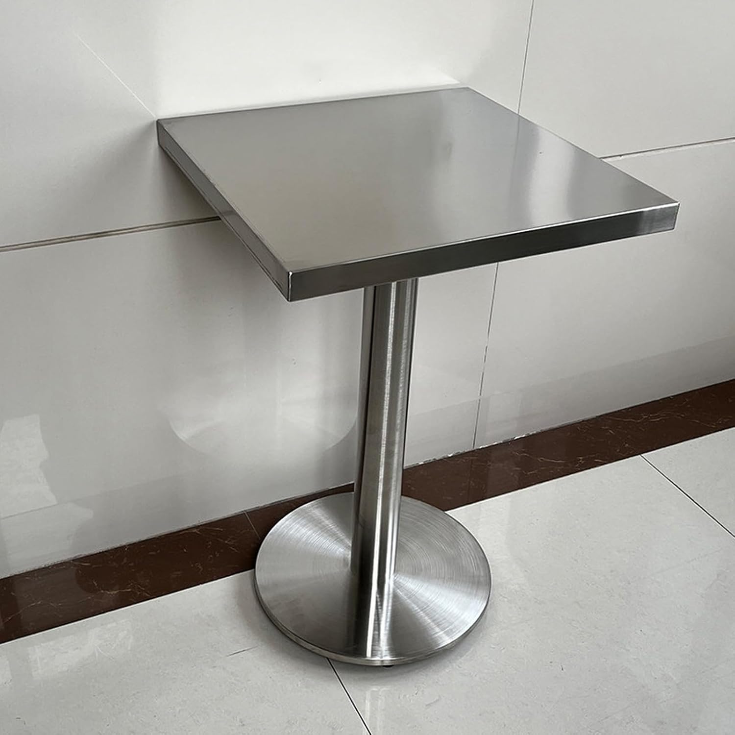 Stainless Steel Modern Round Table, Fingerprint-Proof Side Table, 4 Styles for Home Living Room, Coffee Shop, Bar & Restaurant(Thick-Rimmed Square,40cm/15.7in)
