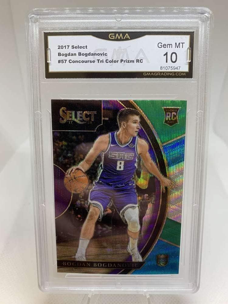 GMA Gem Mint 10 Certificate #81075947 2017-18 Panini Select Tri-Color Prizms #57 Bogdan Bogdanovic Concourse Level Sacramento Kings Professionally Graded Basketball Card