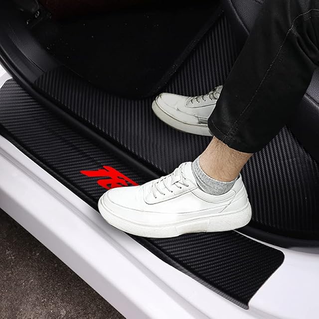 Qirc Carbon Fiber Car Door Sill Protection for Fiesta, Car Welcome Door Door Sill Protection Sticker Decorative Styling Accessories (Red)
