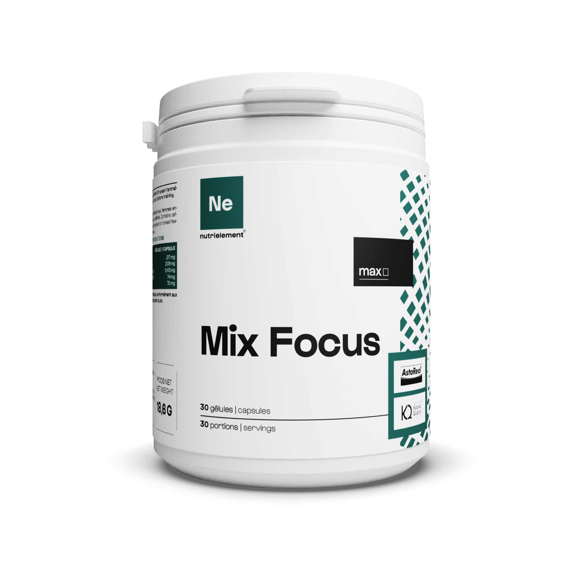 Nutrielement - Mix Focus - 30 gélules - Pre Workout - Astaxanthine - Citicoline - Caféine - Qualité Brevetée - Booste les Performances Physiques et Cognitives | By Nutrimuscle