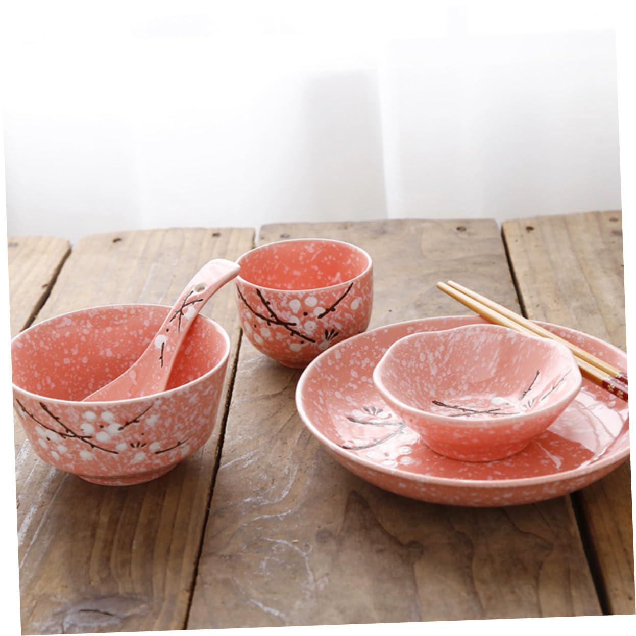 SOLUSTRE Kit de Vaisselle Japonaise 12 Pièces Rose en Céramique Sécurisée, Ensemble Couverts pour Maison et Restaurant, Service de Table Complet pour Repas Quotidiens et Occasions Spéciales