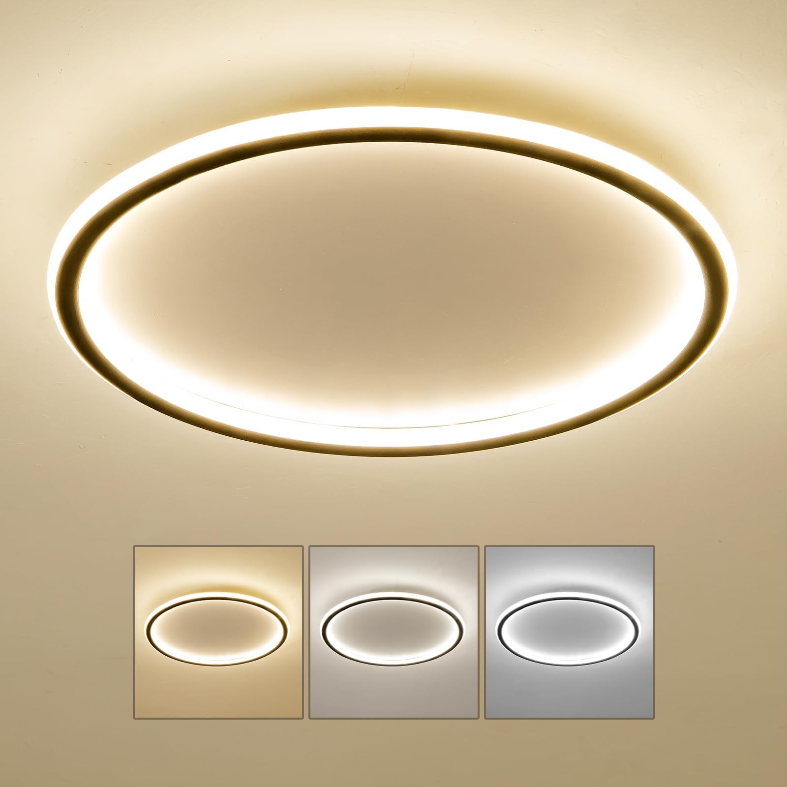 Mikeru 40CM LED Deckenleuchte Rund, LED Ring Deckenleuchten 10% bis 100% Dimmbare Decken Lampe 3000K/4500K/6500K Einstellbare Badezimmer Decke Licht für Wohnzimmer, Flur, Treppenhaus, Küche