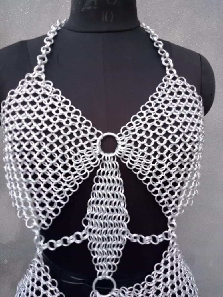 Handcrafted Chainmail Bra - Unique Armor-Inspired Lingerie - Perfect for Cosplay and Festivals,LARP top,Light Weight top White