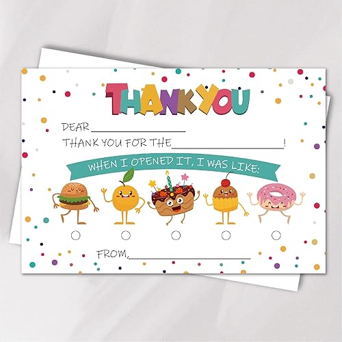 VNWEK Tarjetas de agradecimiento para niños con sobres, coloridas tarjetas de agradecimiento impresas de doble cara para niños y niñas, divertidas