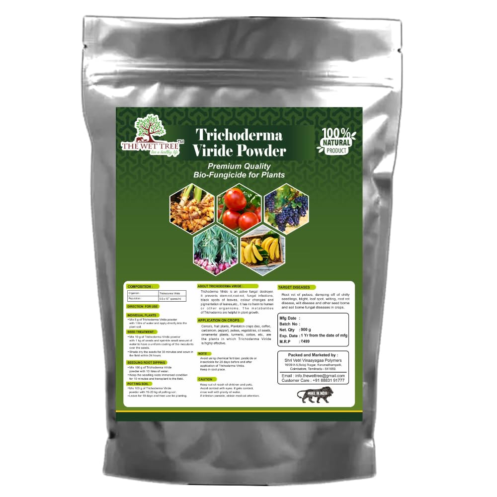 THE WET TREE Trichoderma Viride Powder | Bio Fungicide for Home Garden Plants | Controls Root Rot, Stem Rot, Bacterial & Fungal Diseases (900GM) (B0D6QXNF7H) Amazon Price History, Amazon Price Tracker