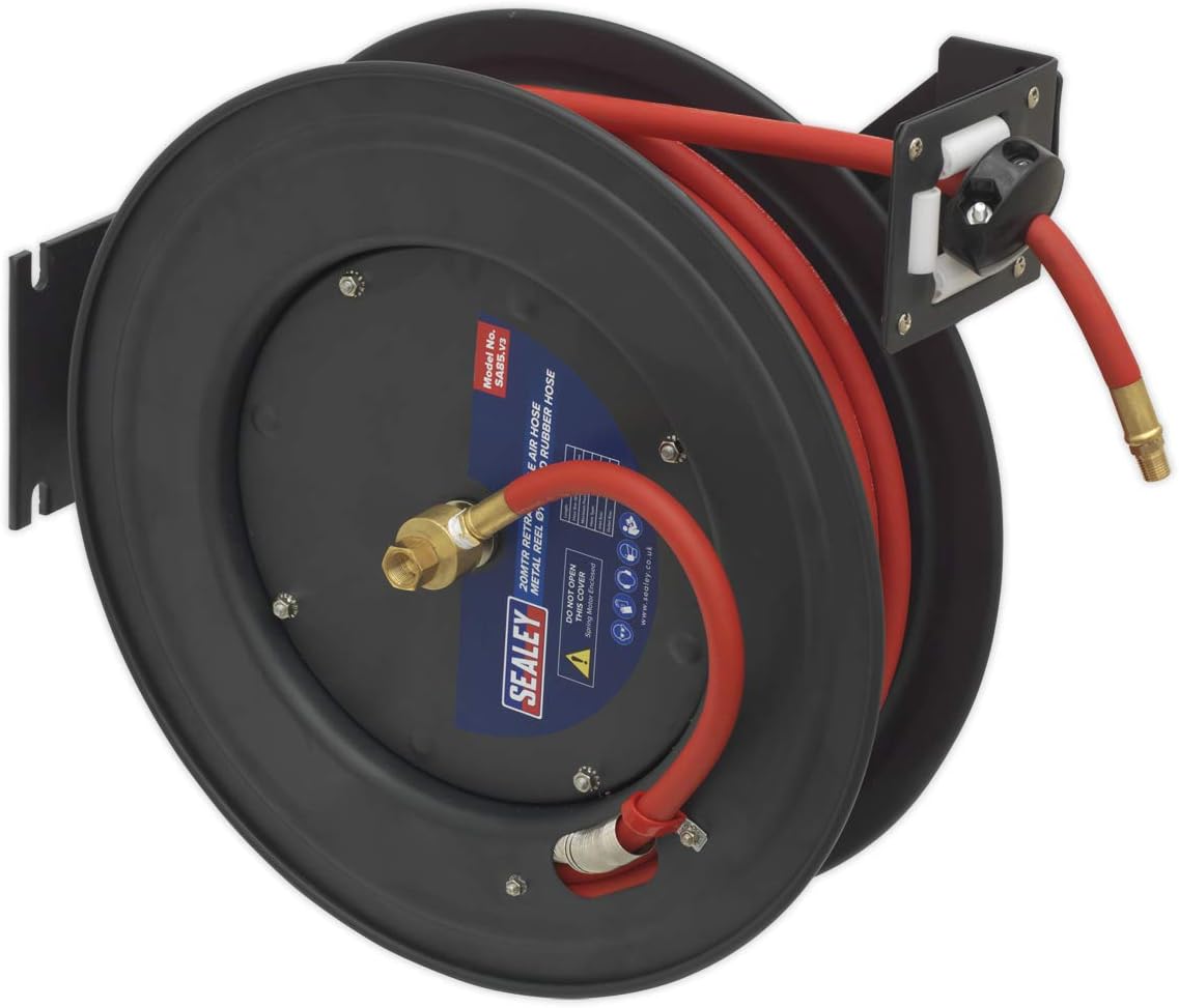 Sealey SA85 Retractable Air Hose Steel Reel 20m Ø10mm ID Rubber Hose