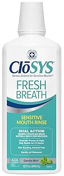 CloSYS Mouthwash, 32 Ounce, Fresh Breath Mouthwash, Gentle Mint, Alcohol Free, Dye Free, pH Balanced Mouth Wash, Helps Soothe Entire Mouth, Fights Bad Breath