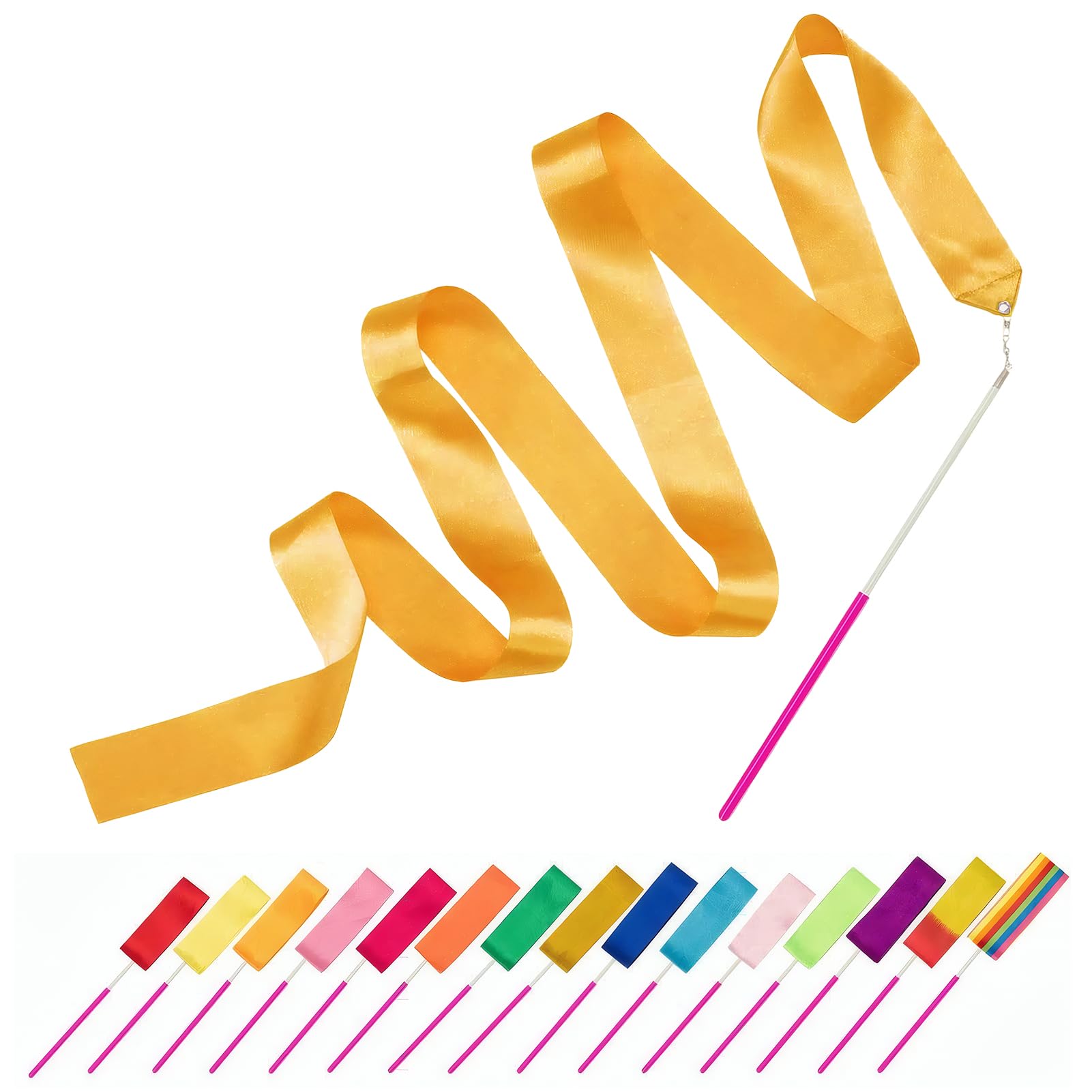 Biubee 16pcs Colorful Rhythmic Dance Ribbons - 79 Inch Gymnastics Ribbon with Non-Slip Dancer Wand, Rainbow Twirler Sticks Streamers for Girls Artistic Dancing Gymnastics Goodie Bag Stuffers Gift