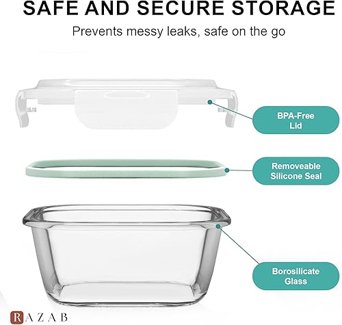 Miniatura 4 de Recipientes de vidrio extragrandes para comida con tapa hermética, 6 piezas [3 contenedores con tapas] aptos para microondas, horno, congelador y