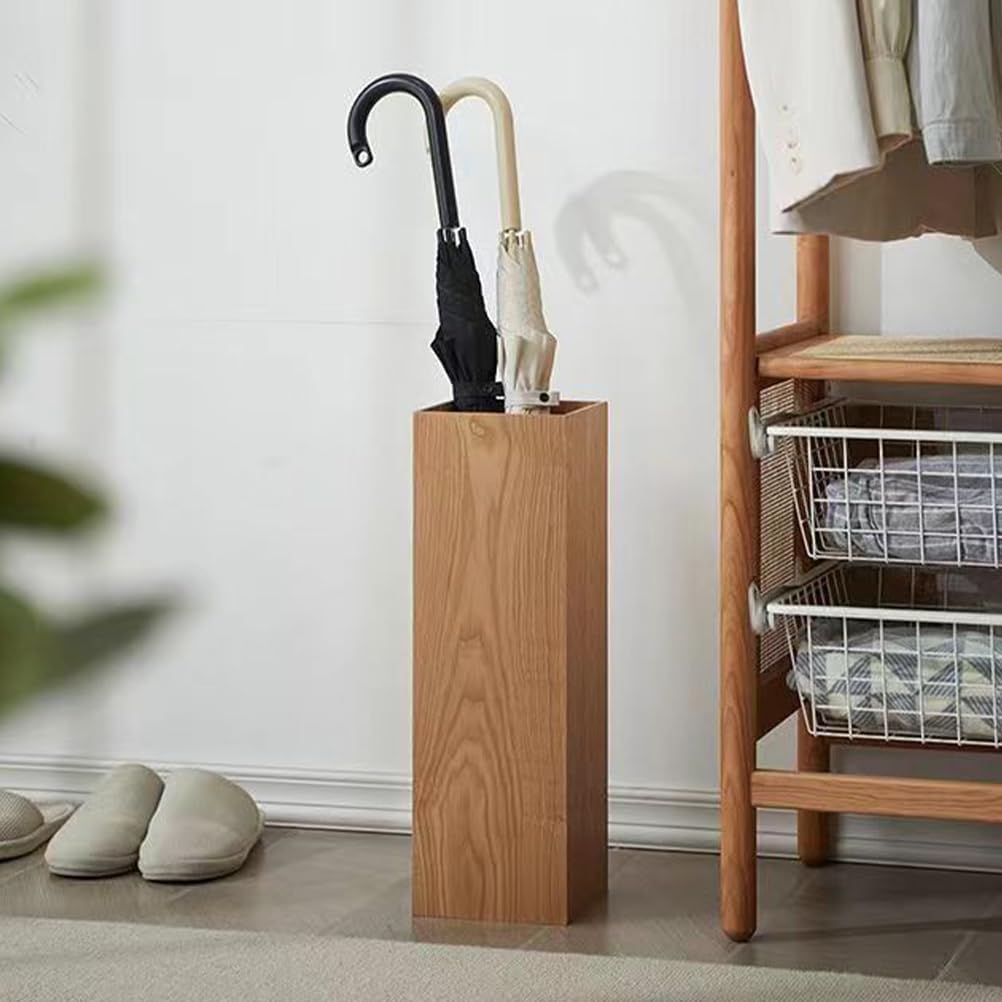 Rustic Wood Umbrella Holder, Rectangular Umbrella Stand Standing Umbrella Bucket Canes Walking Sticks Bin Flower Vase Barrel for Entryway Home Office