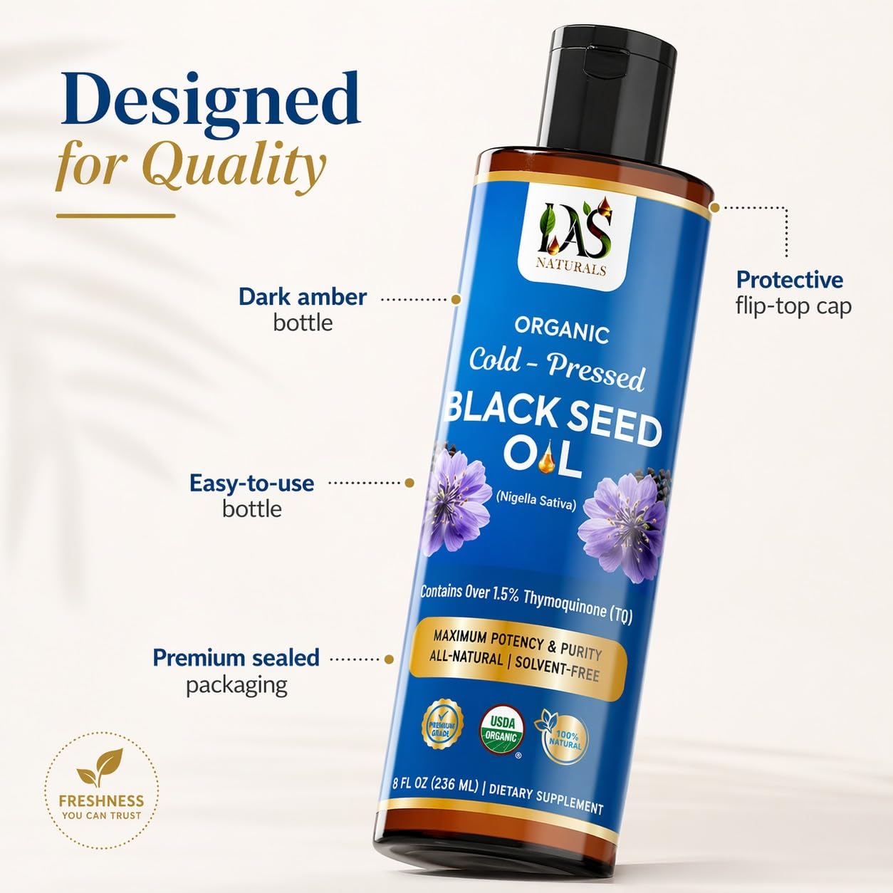 DAS Naturals Organic Black Seed Oil Cold Pressed, Nigella Sativa, 8 Fl Oz — Amazon image 4