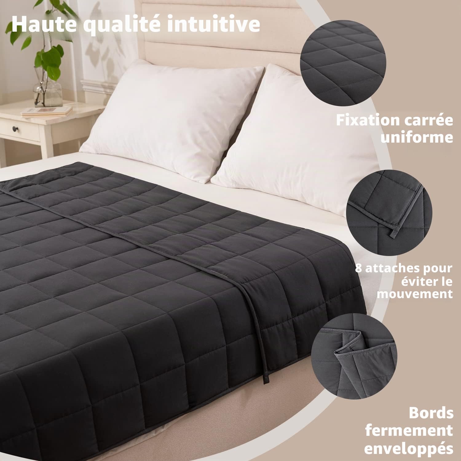 Good Nite Couverture lestée pour soulager Le Stress - Couverture de Bien-être sensorielle apaisante et relaxante pour Adulte, Gris, 125x150cm-4kg