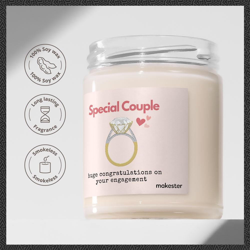Engagement Gift for Couple - Luxury Soy Wax Candle - Vanilla, Jasmine, Sugared Almond - Makester, White - Image 2