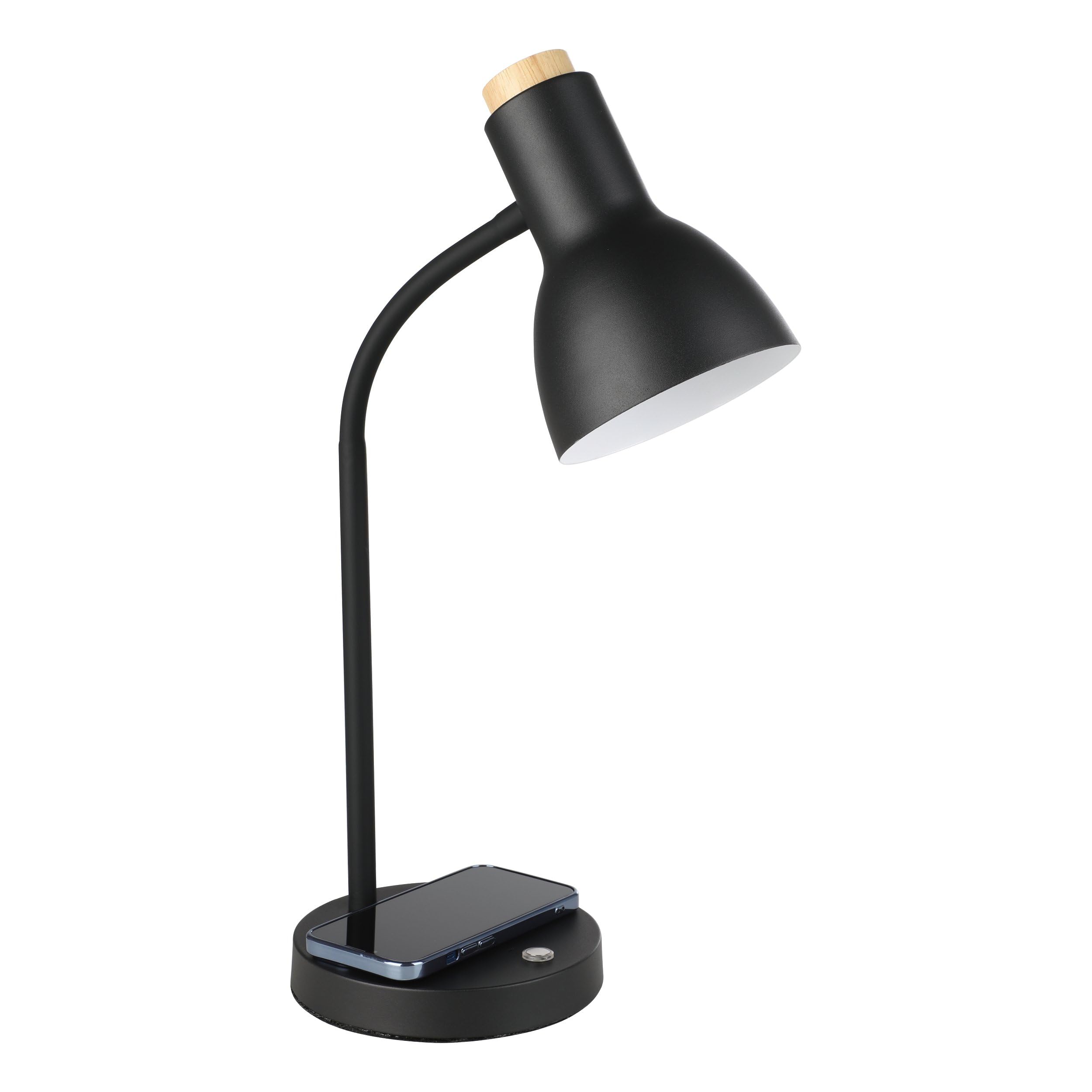 EGLO LED Tischlampe Veradal-QI, Nachttischlampe mit QI-Ladefunktion | Tischleuchte Touch dimmbar aus Holz in Natur, Metall in Schwarz und Creme, Schlafzimmer Tisch Lampe, warmweiß
