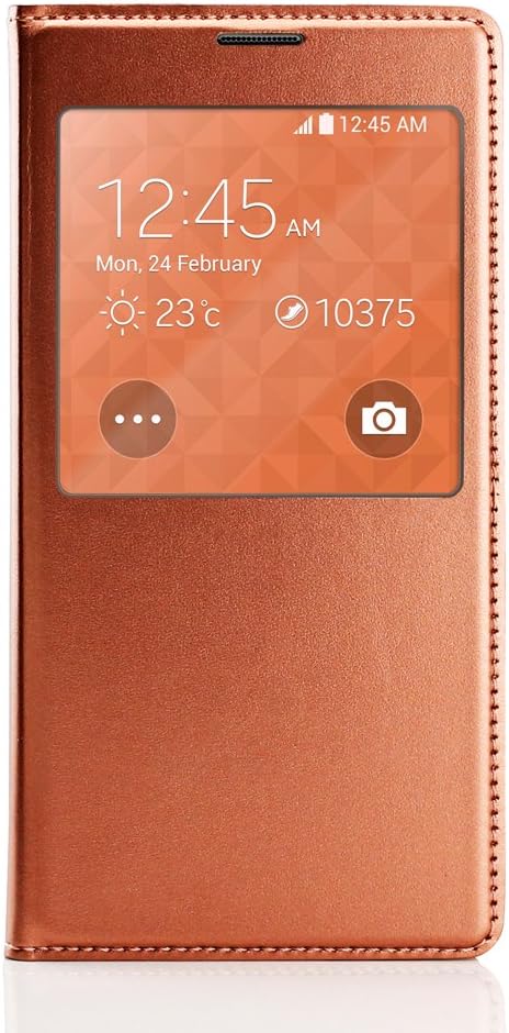 Gearonic Samsung Galaxy S5 i9600 PU Leather Slim Ultra Thin S VIEW Flip Case with Battery Cover - Non-Retail Packaging - Gold