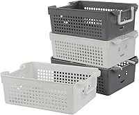 Vista 1 de Cestas de almacenamiento apilables de plástico con asas, juego de 4 (color blanco, gris)