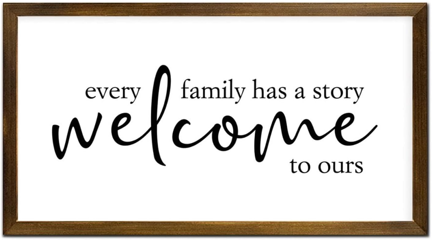 Wall Framed Wood Sign Every Family Has A Story Welcome to Ours Decorative Wood Sign Christian Encouraging Quote Wood Framed Sign Family Quote Rustic Wall Art Decor for Home Office Bedroom 12x22in