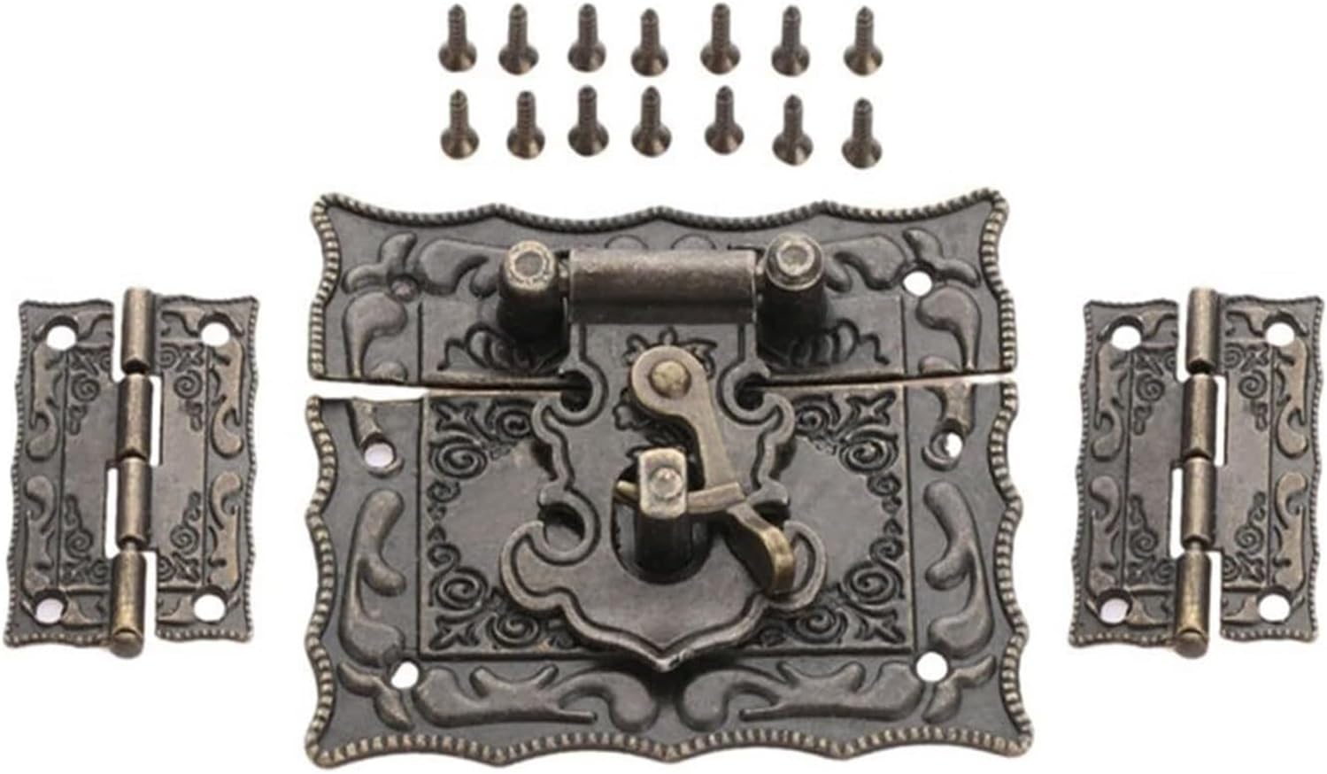 KeuLen Wooden Box Latch Hasp,2pcs Furniture Decorative Cabinet Hinge Hardware Accessories +1pc Antique Bronze Jewelry Wooden Box Latch Hasp Clasp.
