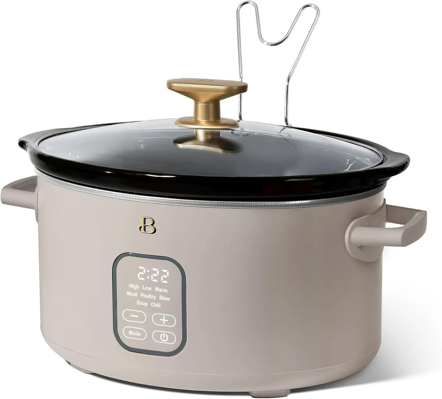 B 6 Quart Programmable Slow Cooker, 5 Cooking Presets, Digital Countdown Timer, Dishwasher Safe Parts by Drew Barrymore (Porcini Taupe)