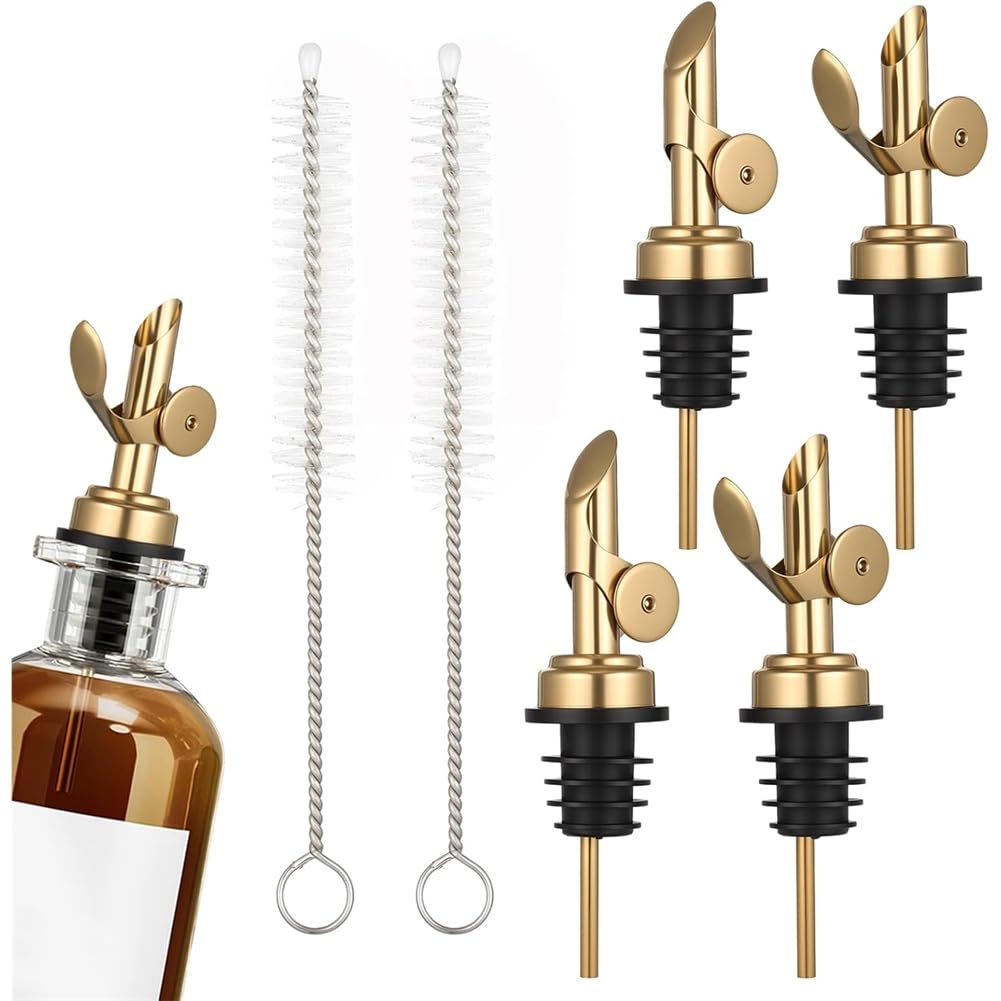 CTRLZS Stainless Steel Self-Closing for Olive Oil Spout, 4PCS Oils Pourer for Olive Oil Bottle, Weighted Oil Dispenser