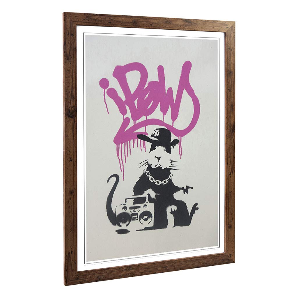 Big Box Art Framed Print of Banksy Gangsta Rat Graffiti Design | Wall Art Picture | Home Decor for Kitchen, Living Room, Bedroom, Hallway, Walnut, A2 / 24.5x18 Inch / 62x45cm