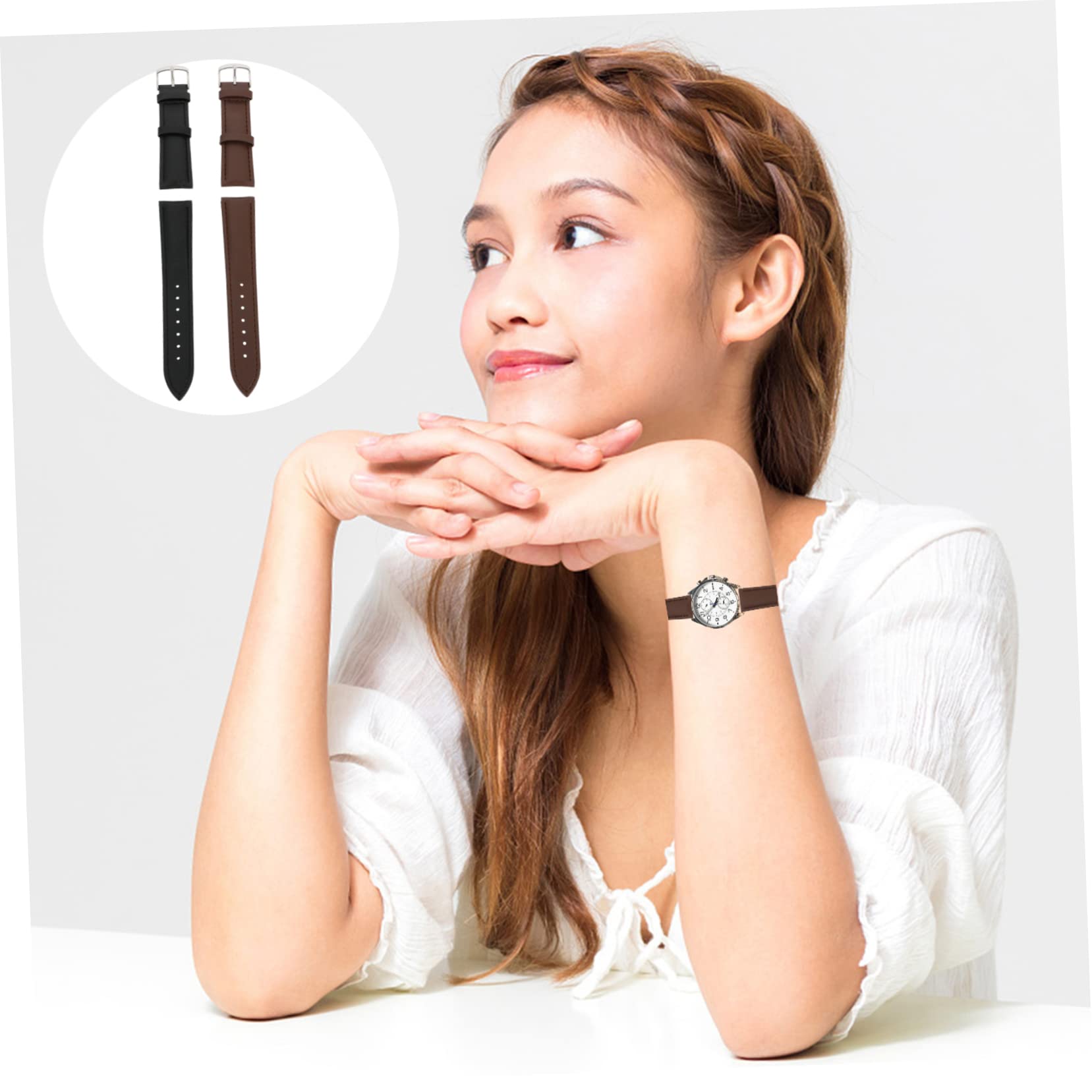 WOFASHPURET Elegant Sturdy Watch Band Set 2pcs Universal Leather Watch Wristbands for Occasions