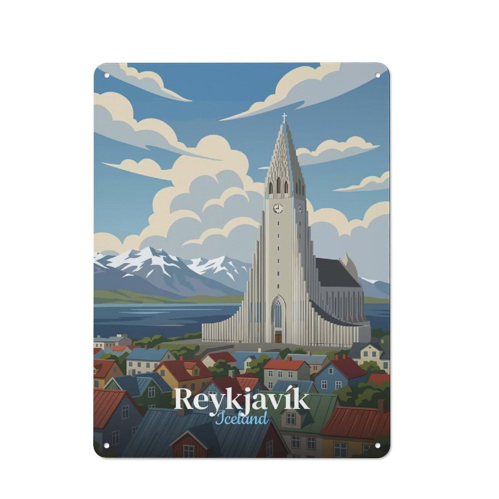 Junmoney Style-16 Everyday Reykjavik Iceland Travel (4) Decorative Tin Plaque 40X30cm, Room Wall Plaque For Bedroom, Kitchen, Office Or Living Room