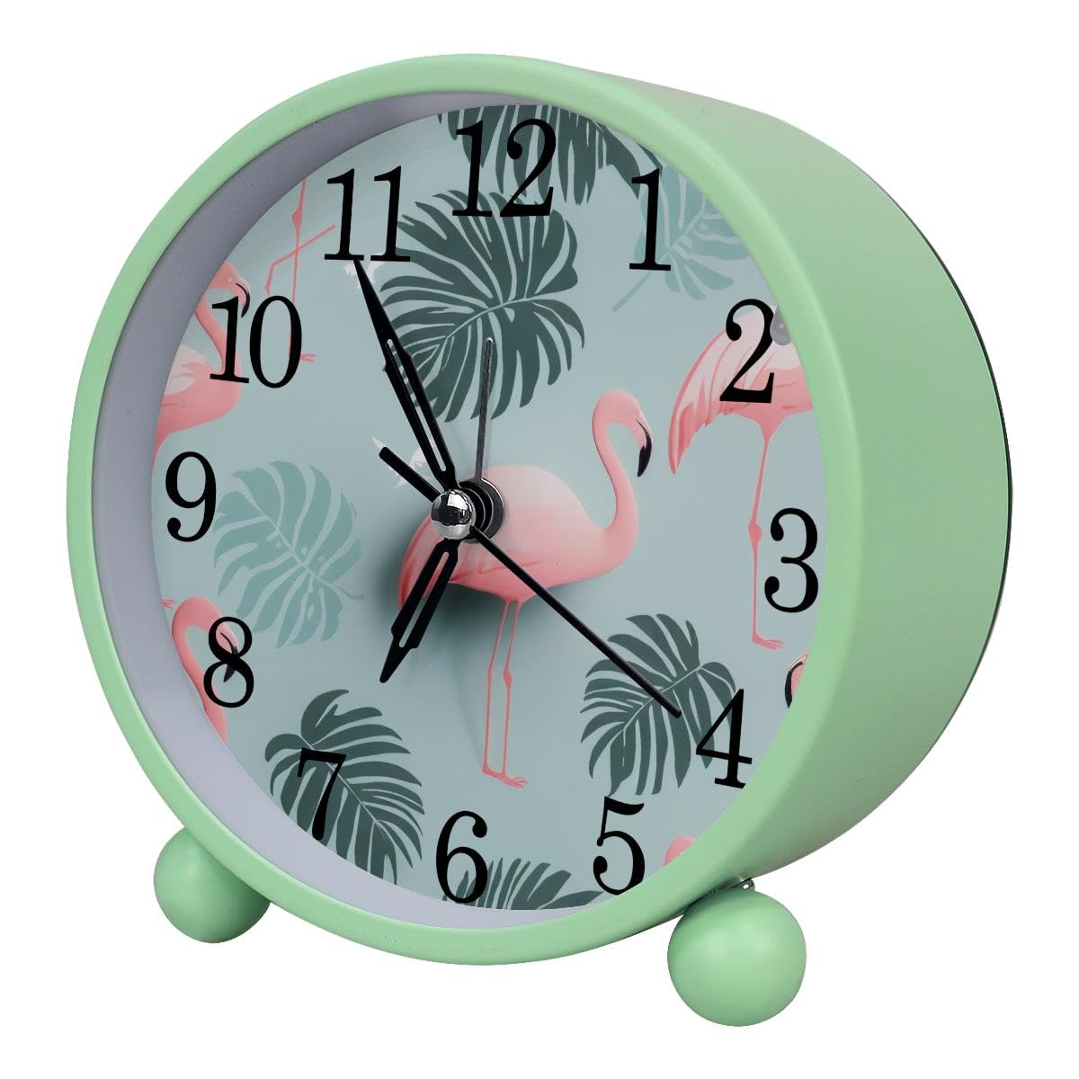 Luoweisi Alarm Clock Flamingos, Silent Non-Ticking with Night Light, Round Metal Alarm Clock for Office, Battery Operated, Bedroom, Elderly, Adults, Children, Student Gifts