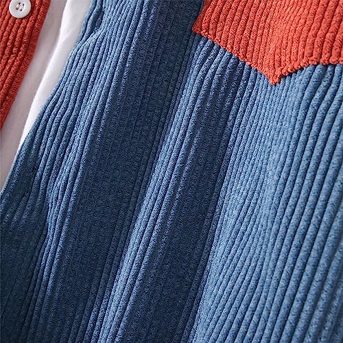 Lucrosun Men's Regular Fit Corduroy Shirt Color Block Button Up Shacket Jacket4