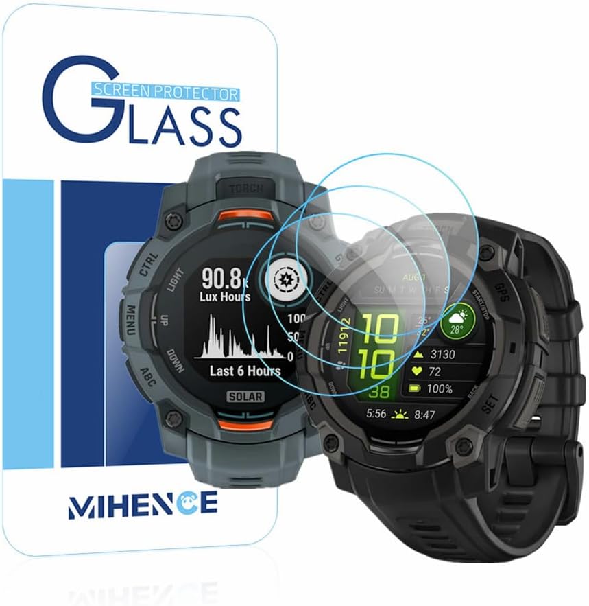 MIHENCE Screen Protector | Compatible for Garmin Instinct 3 45mm AMOLED/Solar Smartwatch | 9H Tempered Glass (3 PCS)