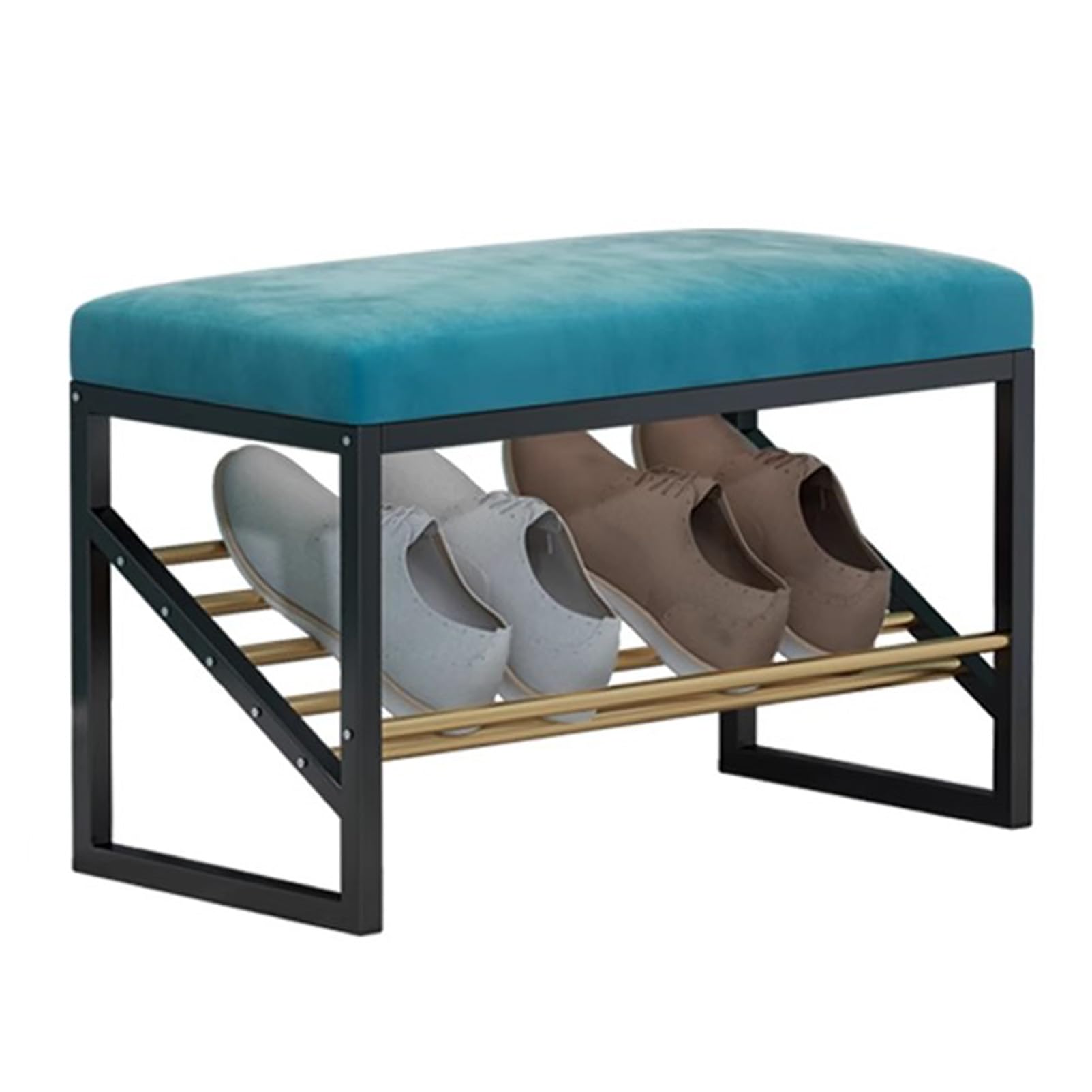 Banc à chaussures en velours bleu pour sublimer le salon ou une chambre moderne