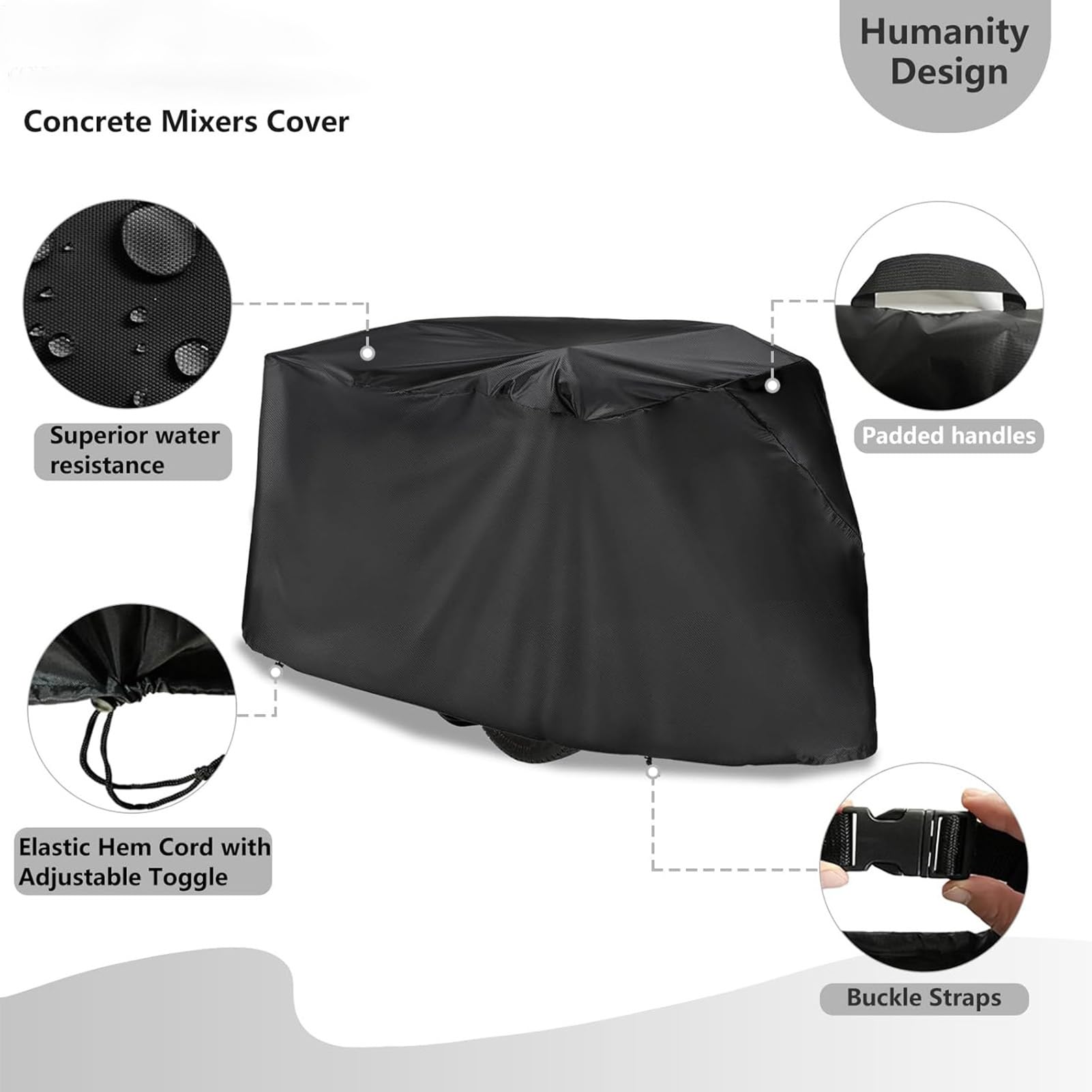 Housse de protection pour bétonnière - Tissu Oxford imperméable à l'eau et à la poussière - Housse de protection pour machine à mélanger portable - Bâche de protection résistante aux intempéries pour