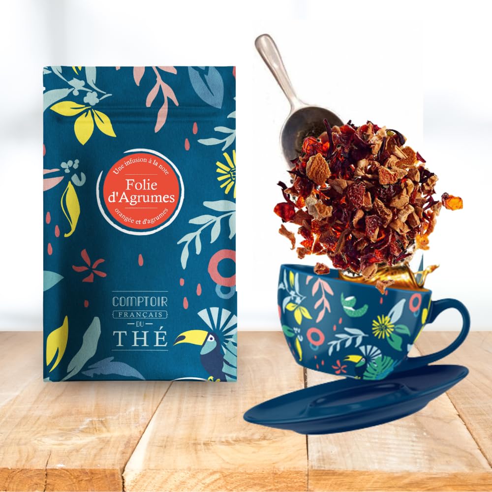 2x100g d'Infusion Orange Agrumes - Folie D'Agrumes COMPTOIR FRANÇAIS DU THÉ | Arômes d'orange et d'agrumes - Délicieuse chaude ou glacée - Infusion en vrac, sachet zip refermable - coffret thé à offrir