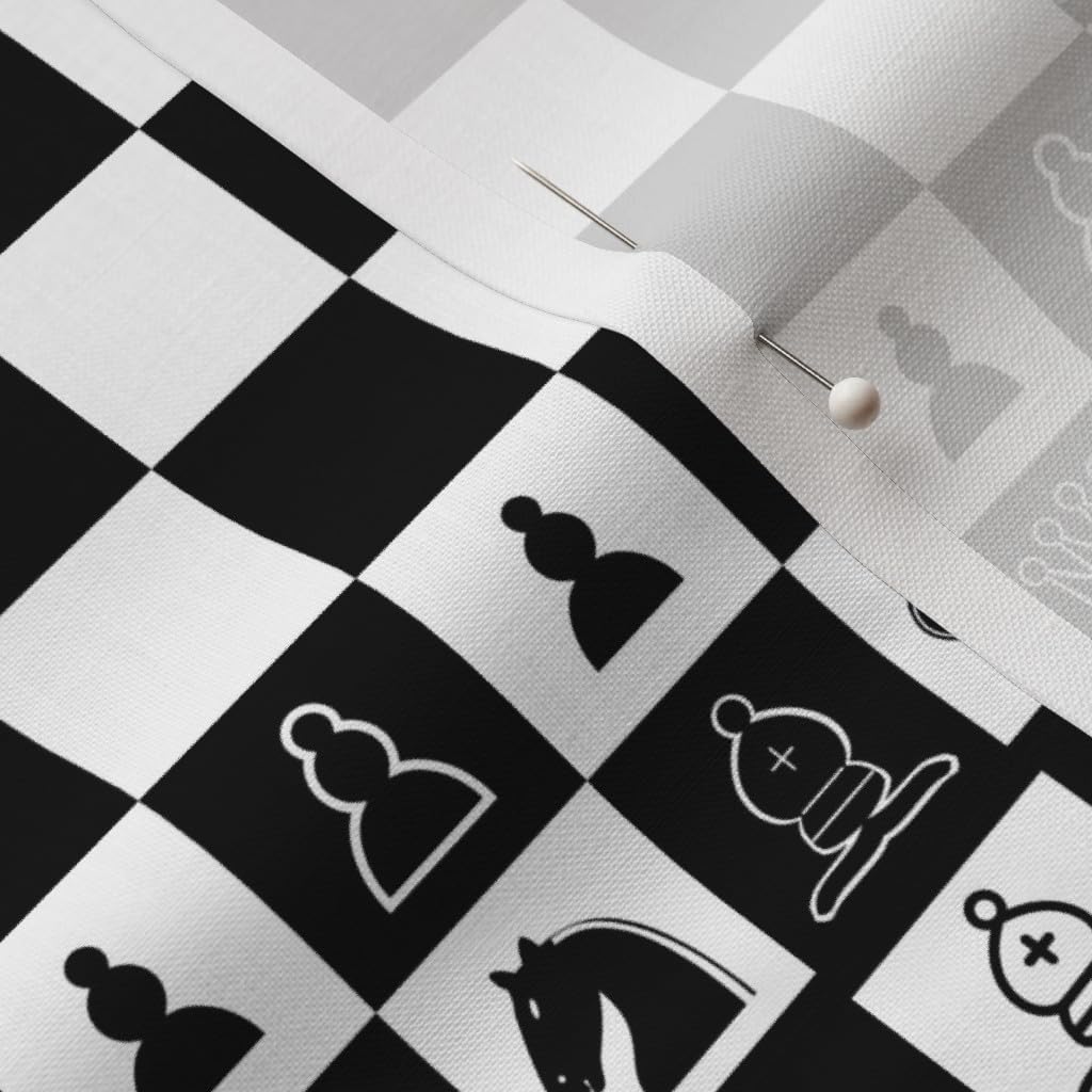 Spoonflower Fabric - Chess Board Match Black White Thin Line Game Room Quilt Printed on Petal Signature Cotton Fabric by The Yard - Sewing Quilting Apparel Crafts Decor
