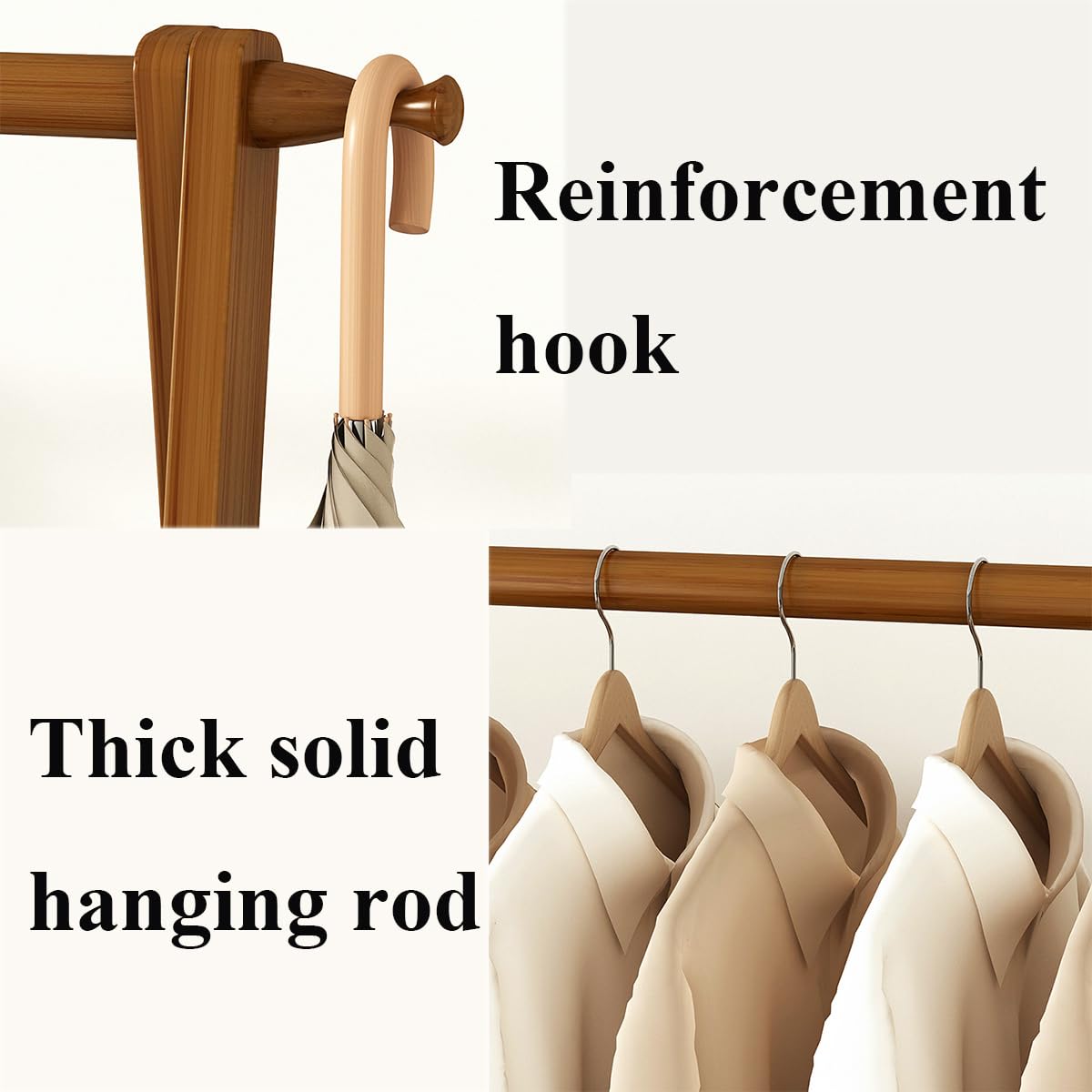 Bambus Kleiderschrank Klappbar Mit Stofftasche, Offener Kleiderständer Bambus Mit Ablagefach Moderner offener Kleiderschrank oder Kleiderregal,Wood,116X40X159cm